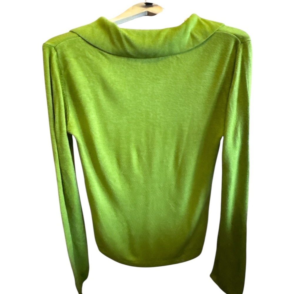Vintage Sherry Taylor Retro Pea Green Women’s Long-Sleeve Polo Sweater Blouse - Picture 2 of 4
